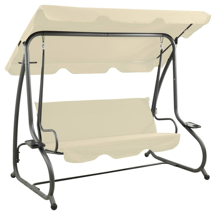 Outdoor Swing Bench with Canopy Sand White