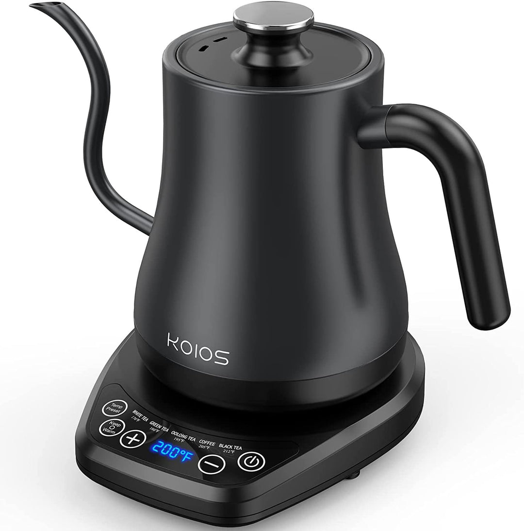 Electric Gooseneck Kettle Temperature Control & 5 Variable Presets;  Pour-Over Tea Kettle for Coffee Brewing;  Stainless Steel Inner;  1200W Rapid Heating;  Temp Holding;  0.8L;  Matte Black