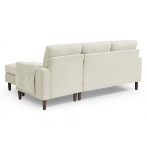 80" Convertible Sectional Sofa Couch  3 Seats L-shape Sofa with Removable Cushions and Pocket  Rubber Wood Legs