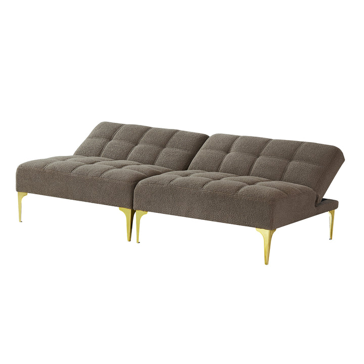 Convertible Sofa Bed Futon with Gold Metal Legs Teddy Fabric
