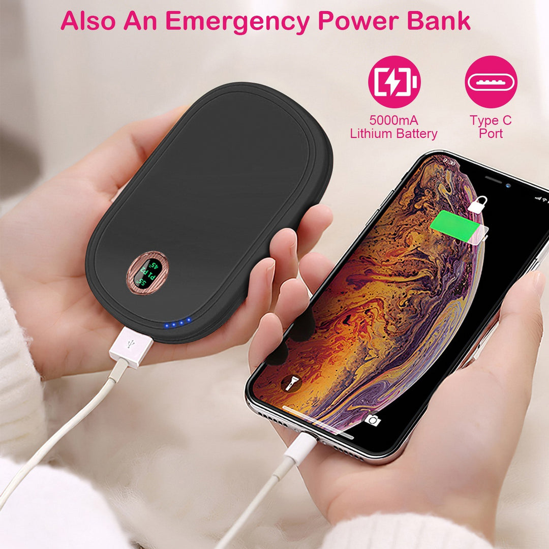 Rechargeable Hand Warmer Electric Hand Heater Portable Reusable Pocket Warmer Power Bank with Digital Display 2 Levels Double-sided Heating