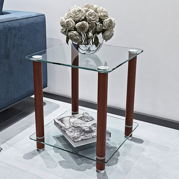 1-Piece 2-Tier Space End Table with Storage Shelves