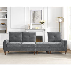 80" Convertible Sectional Sofa Couch  3 Seats L-shape Sofa with Removable Cushions and Pocket  Rubber Wood Legs