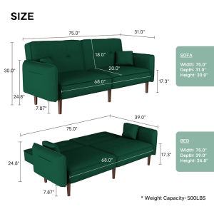 Convertible Sofa Bed with Wood Legs in Velvet