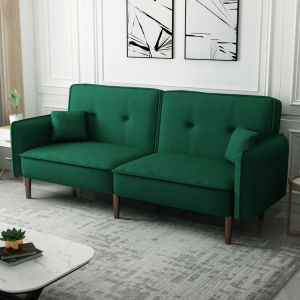 Convertible Sofa Bed with Wood Legs in Velvet