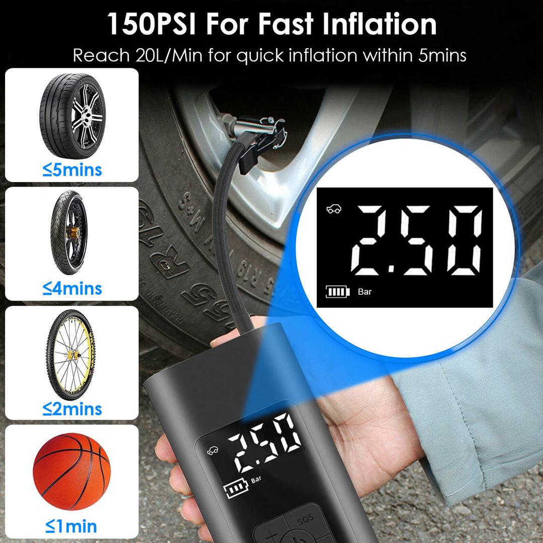 150PSI Cordless Car Tire Pump 6000mAh Rechargeable Tire Inflator