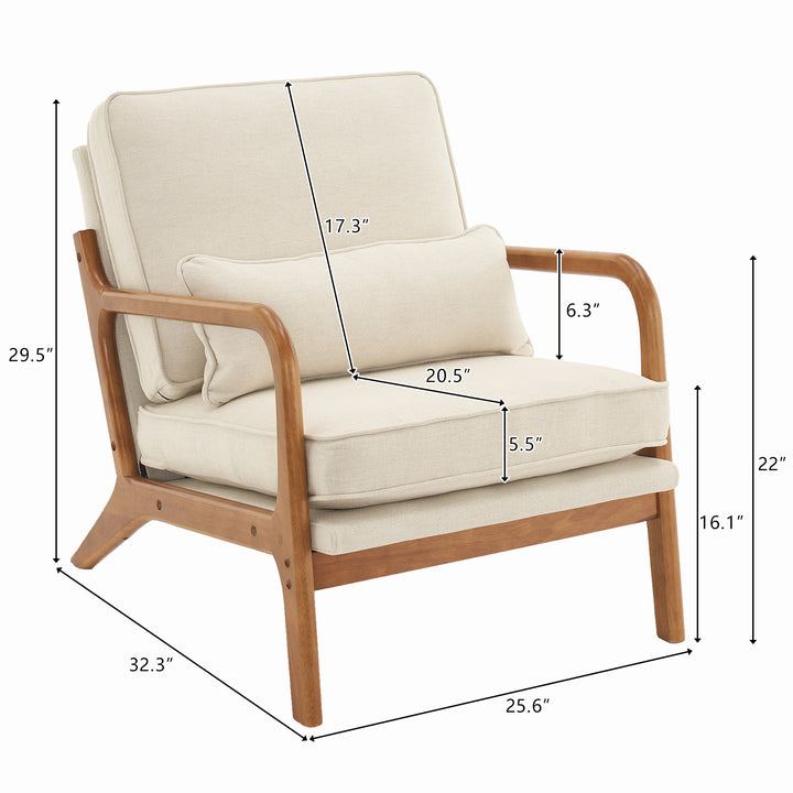 Oak Armrest Oak Upholstered Single Accent Chair Off-White