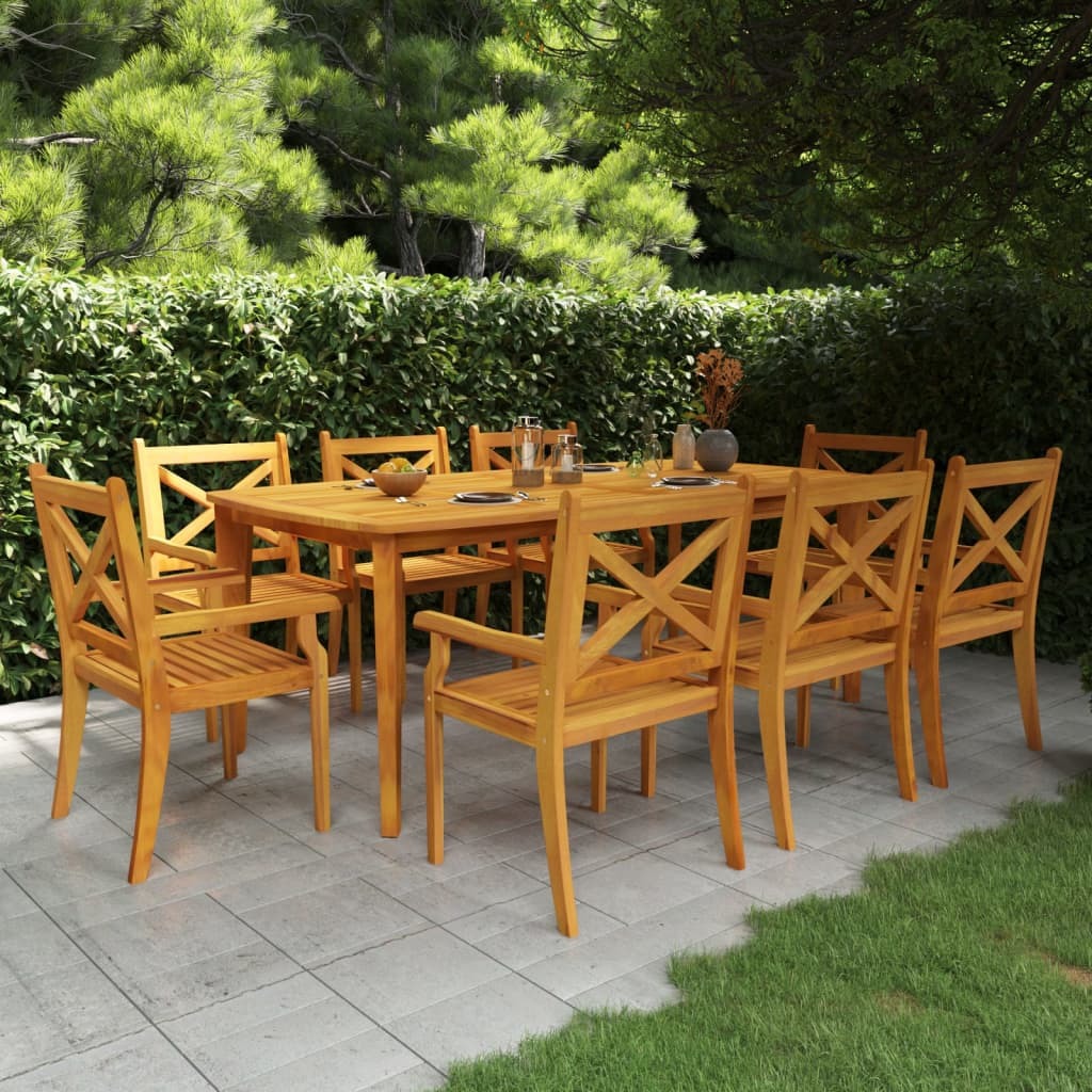 9 Piece Patio Dining Set Solid Wood Acacia