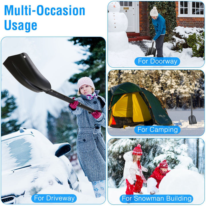 Aluminum Snow Shovel Portable Lightweight Camping Garden Beach Shovel with 3 Section Collapsible Adjustable Length Anti-Skid Handle