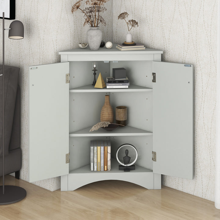 Triangle Bathroom Storage Cabinet with Adjustable Shelves, Freestanding Floor Cabinet