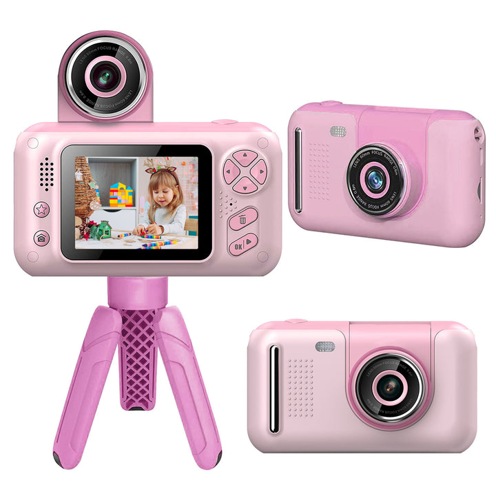 Kids Digital Camera with Flip Lens Children Video Camcorder Christmas Toy Birthday Gifts with Tripod 2.4in Screen 32G MMC Card for 3-10 Year Old Boys Girls