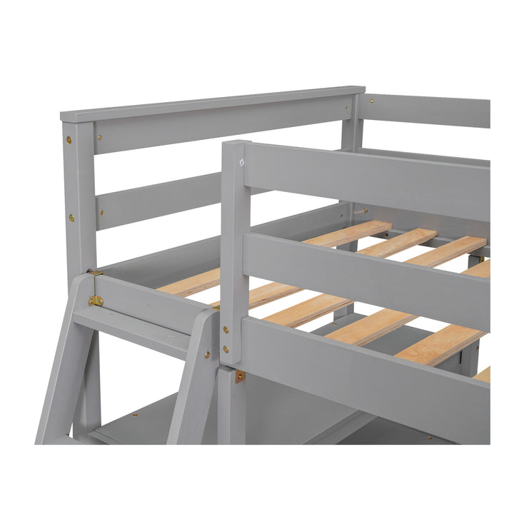 Twin Size Loft Bed with Desk and Shelves,  Two Built-in Drawers