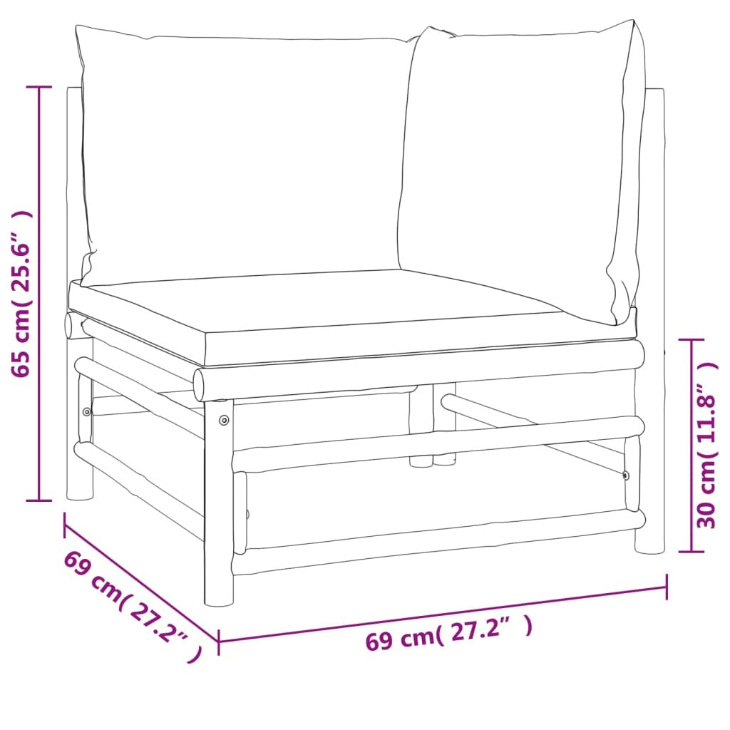 3 Piece Patio Lounge Set with Taupe Cushions Bamboo