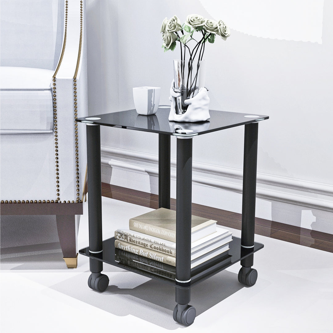 1-Piece 2-Tier Space End Table with Storage Shelves