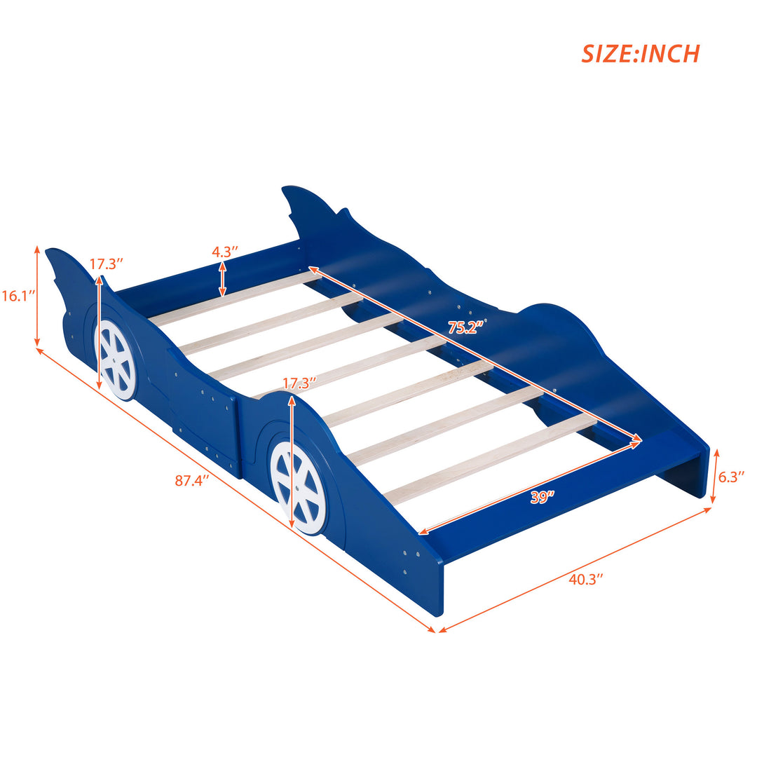 Twin Size Race Car-Shaped Platform Bed with Wheels