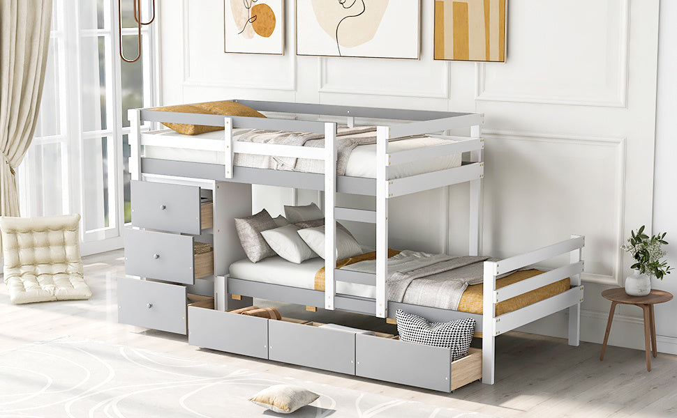 Twin over Twin Loft Bunk Bed with Drawers and Ladder