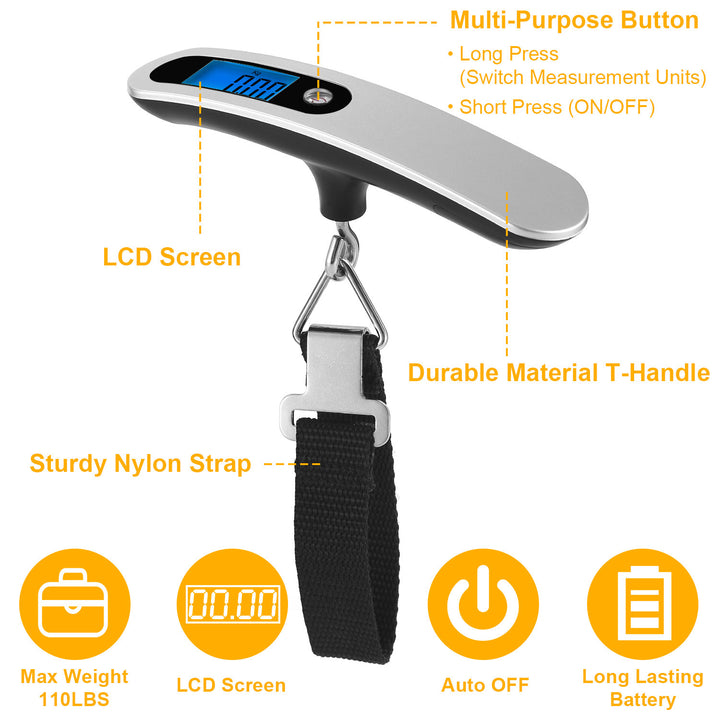 Portable Digital Luggage Scale 50kg 10g LCD Hanging Luggage Scale Electronic Digital Weight Scale for Travel Household