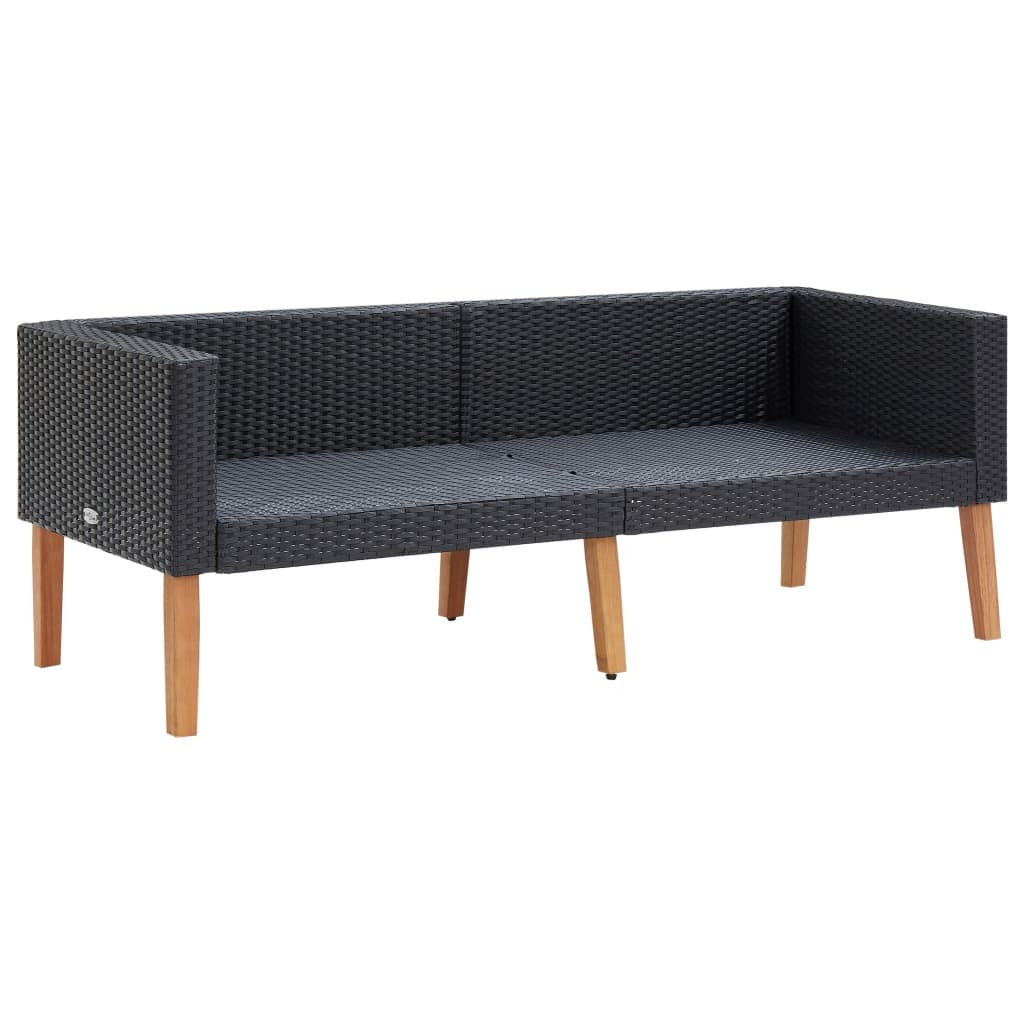 2-Seater Garden Sofa with Cushions Poly Rattan Black