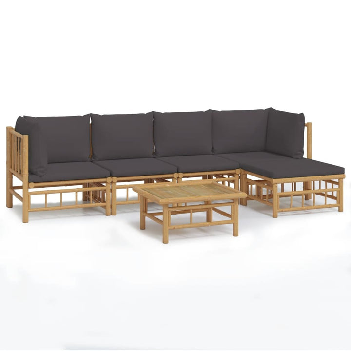 6 Piece Patio Lounge Set with Dark Gray Cushions Bamboo