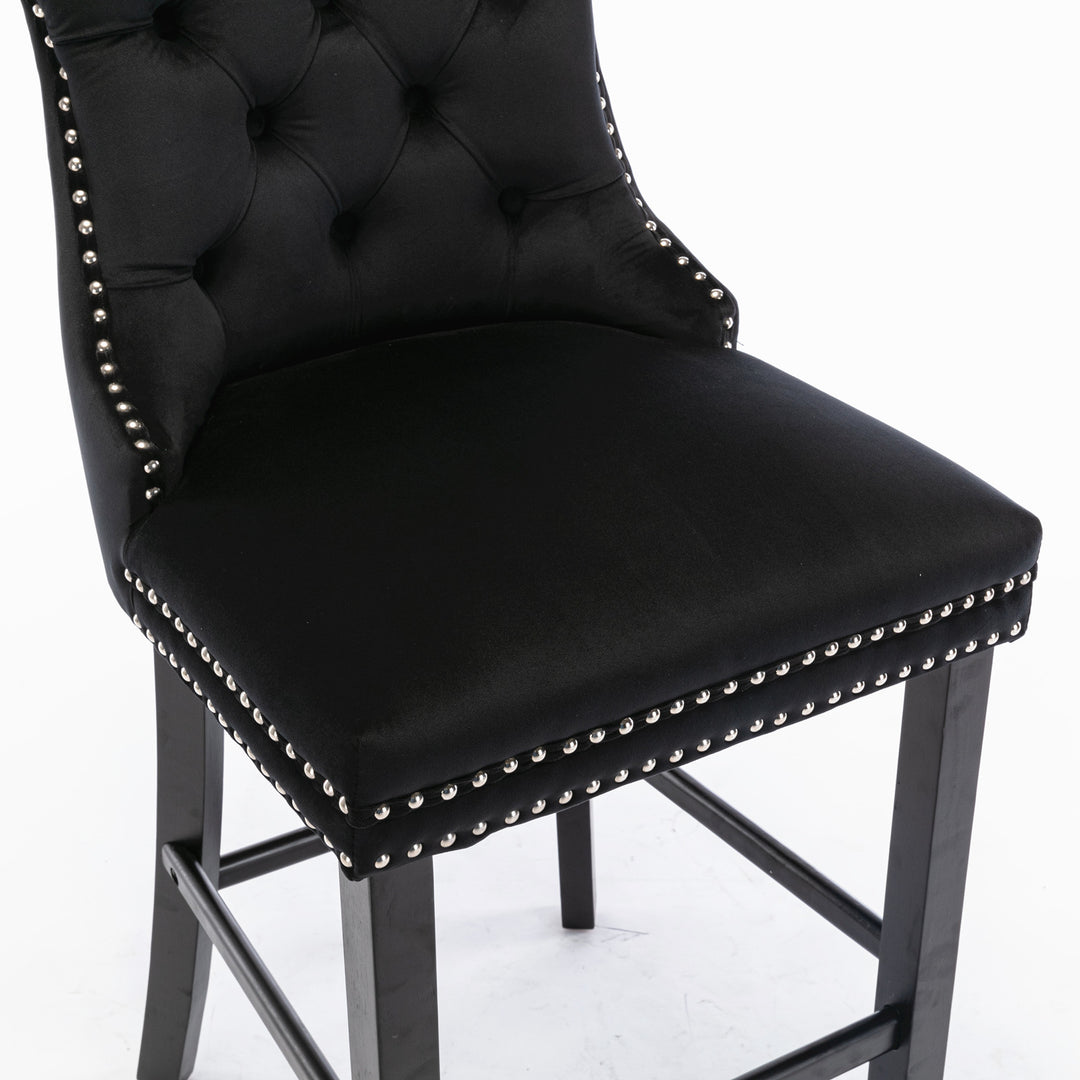 Contemporary Velvet Upholstered with Button Tufted Decoration and Wooden Legs  and Chrome Nailhead Trim Set of 2