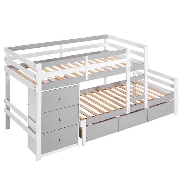 Twin over Twin Loft Bunk Bed with Drawers and Ladder