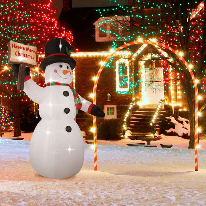 8FT Christmas Inflatable Snowman Outdoor with Led Light;  Large Blow Up Snowman Yard Decorations with Merry Christmas Sign