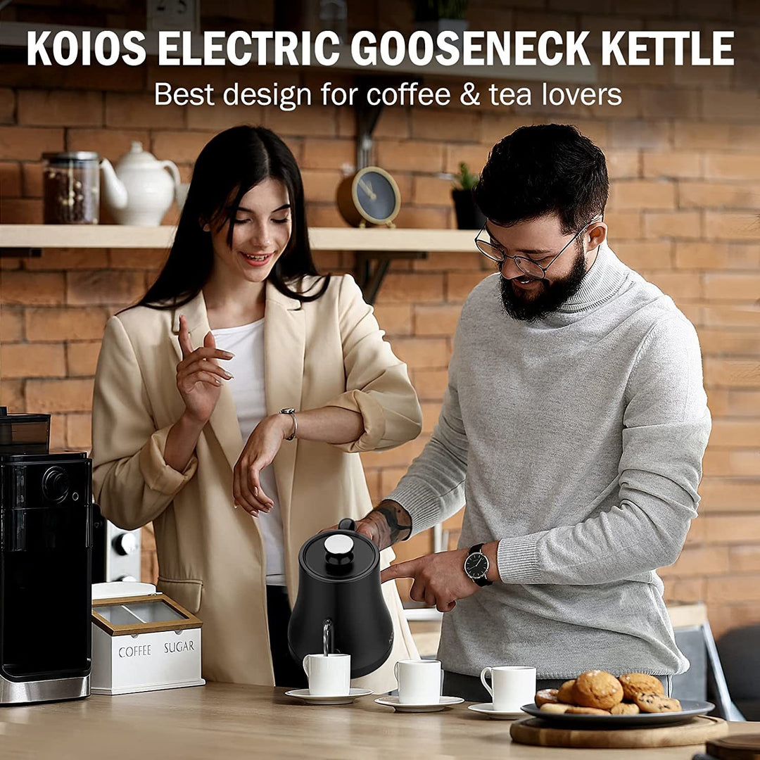 Electric Gooseneck Kettle Temperature Control & 5 Variable Presets;  Pour-Over Tea Kettle for Coffee Brewing;  Stainless Steel Inner;  1200W Rapid Heating;  Temp Holding;  0.8L;  Matte Black