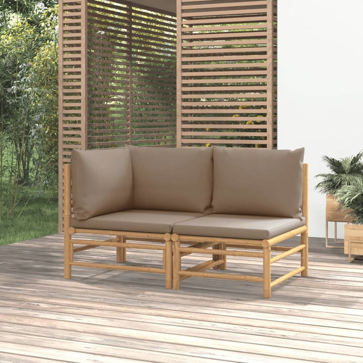 2 Piece Patio Lounge Set with Taupe Cushions Bamboo
