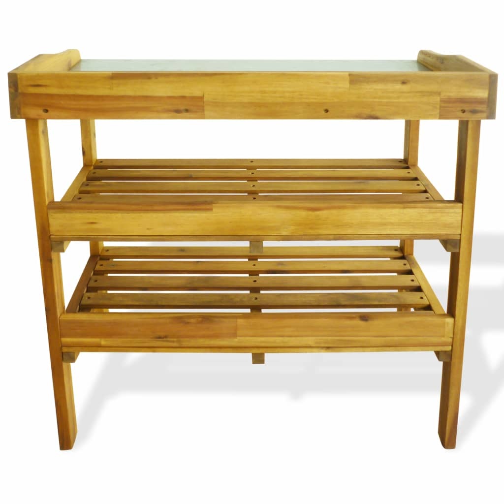 Potting Bench with 2 Shelves Solid Acacia Wood and Zinc