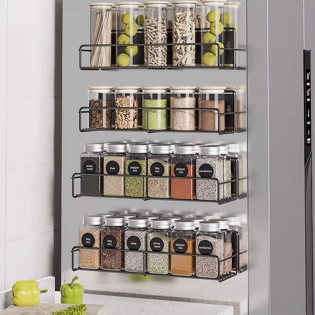 4Pack Strong Magnetic Spice Rack Organizer Fridge Storage Shelf for Jars Seasoning Tins Utensils Space Saver Holder for Refrigerator Microwave