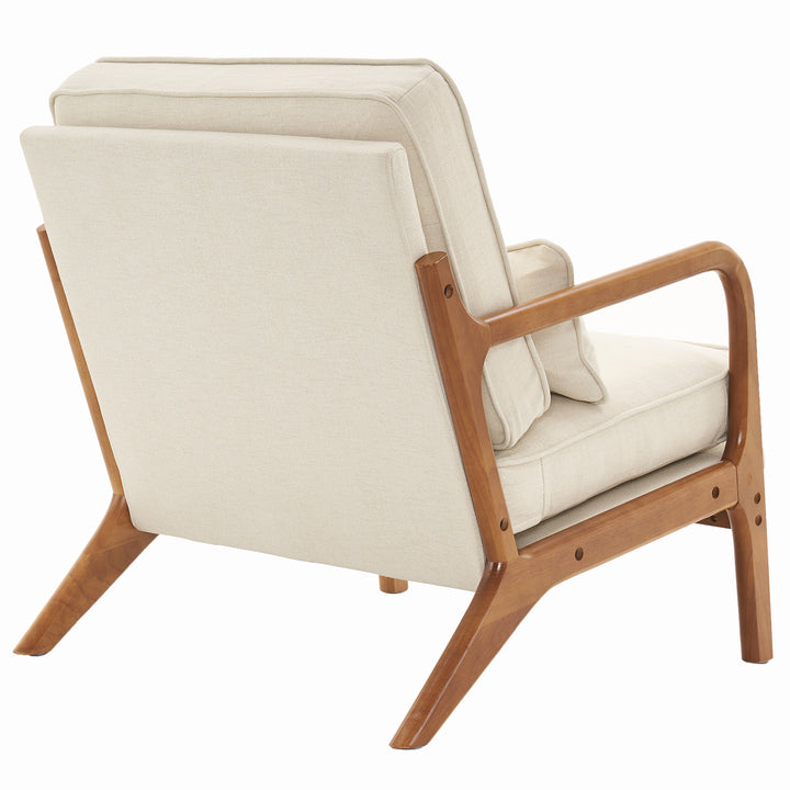 Oak Armrest Oak Upholstered Single Accent Chair Off-White