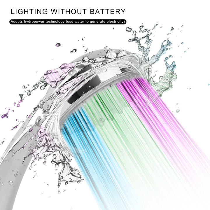 LED Shower Head Handheld Color-Changing Automatically Hydropower without Batteries