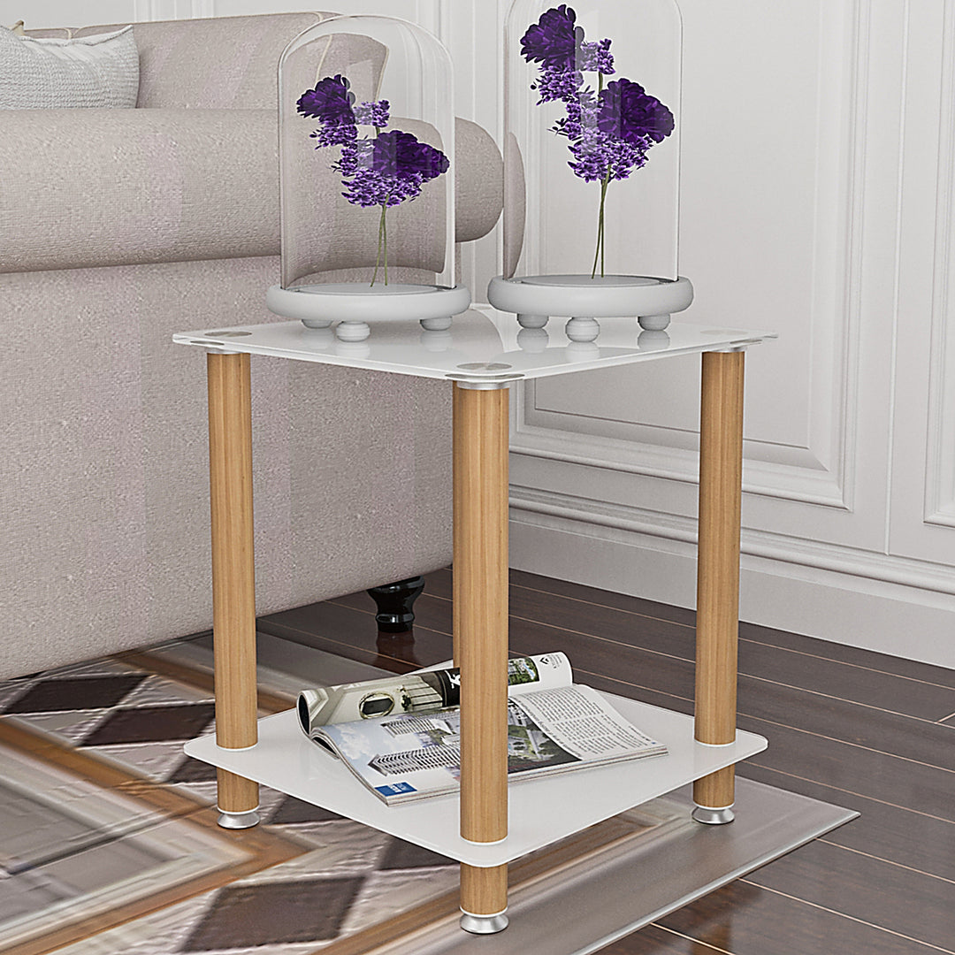 1-Piece 2-Tier Space End Table with Storage Shelves