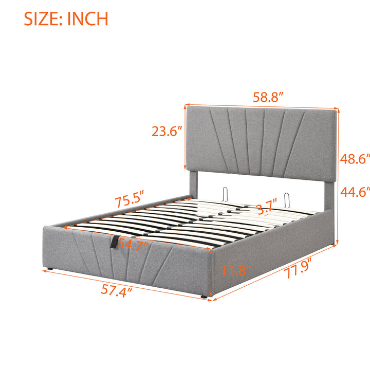 Full size Upholstered Platform bed with a Hydraulic Storage System