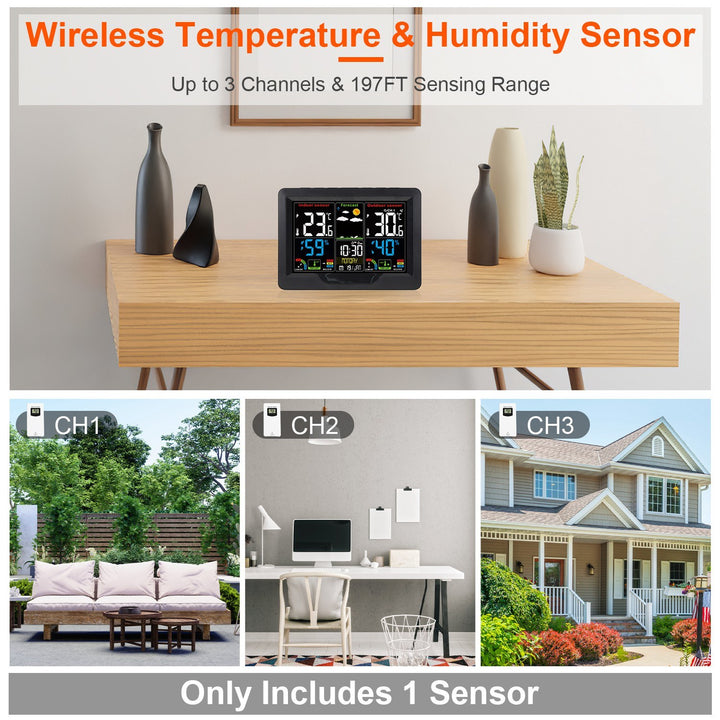 Electric Weather Station Snooze Alarm Clock Wireless Sensor Indoor Outdoor Thermometer Humidity Weather Forecast Temperature Frost Alert with Backlight 7 Languages Switchable