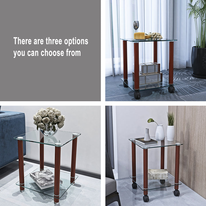 1-Piece 2-Tier Space End Table with Storage Shelves