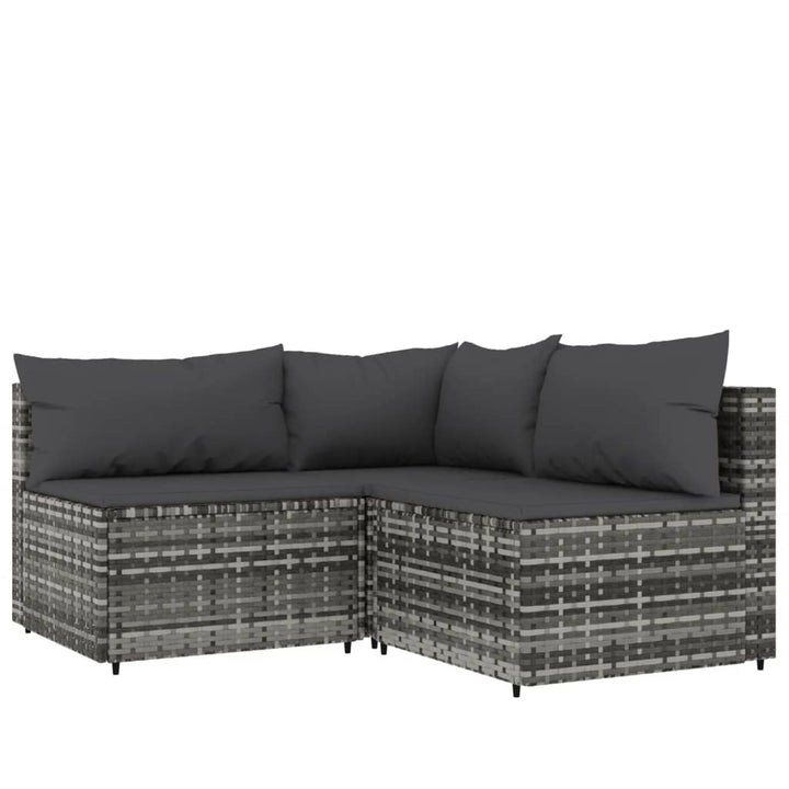 3 Piece Patio Lounge Set with Cushions Gray Poly Rattan