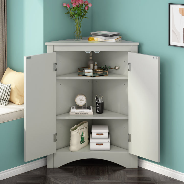 Triangle Bathroom Storage Cabinet with Adjustable Shelves, Freestanding Floor Cabinet