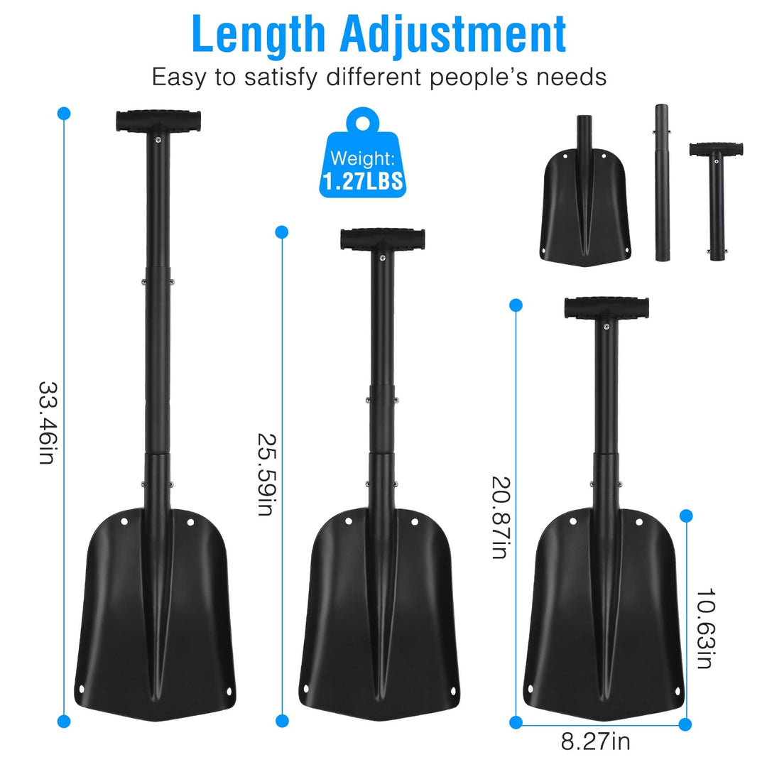 Aluminum Snow Shovel Portable Lightweight Camping Garden Beach Shovel with 3 Section Collapsible Adjustable Length Anti-Skid Handle