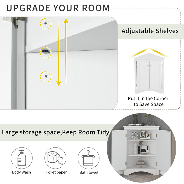 Triangle Bathroom Storage Cabinet with Adjustable Shelves, Freestanding Floor Cabinet