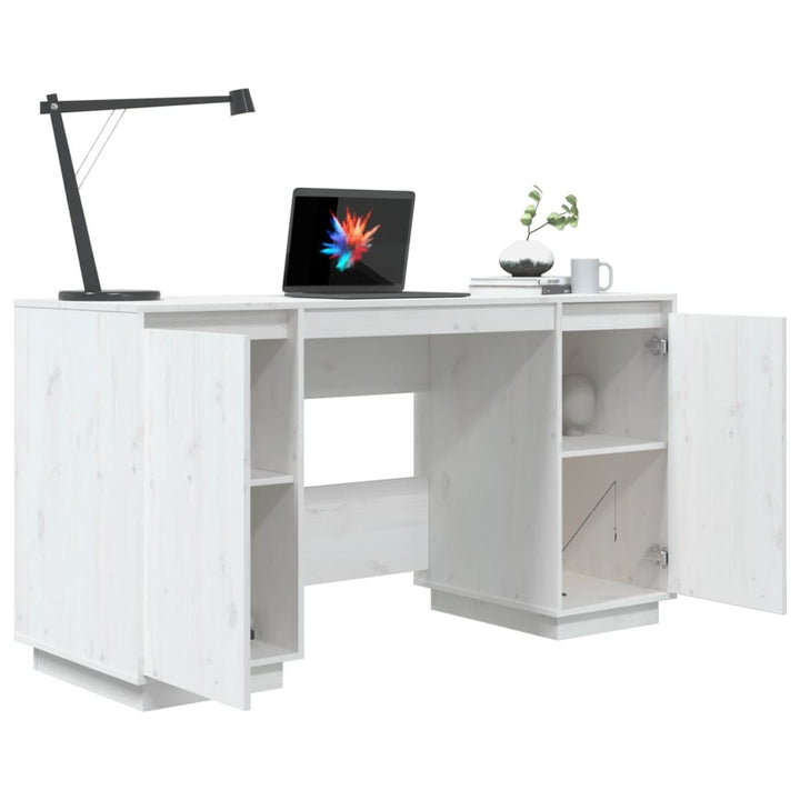 Desk White 55.1"x19.7"x29.5" Solid Wood Pine