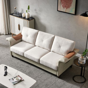 Living Room Furniture Linen Fabric Faux Leather with Wood Leg 2+3 Sectional