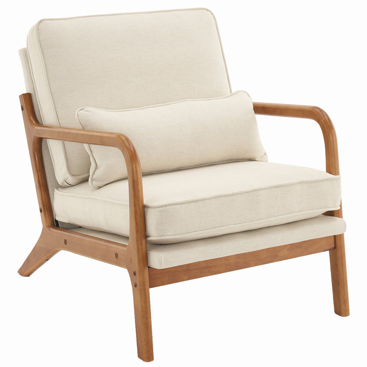 Oak Armrest Oak Upholstered Single Accent Chair Off-White