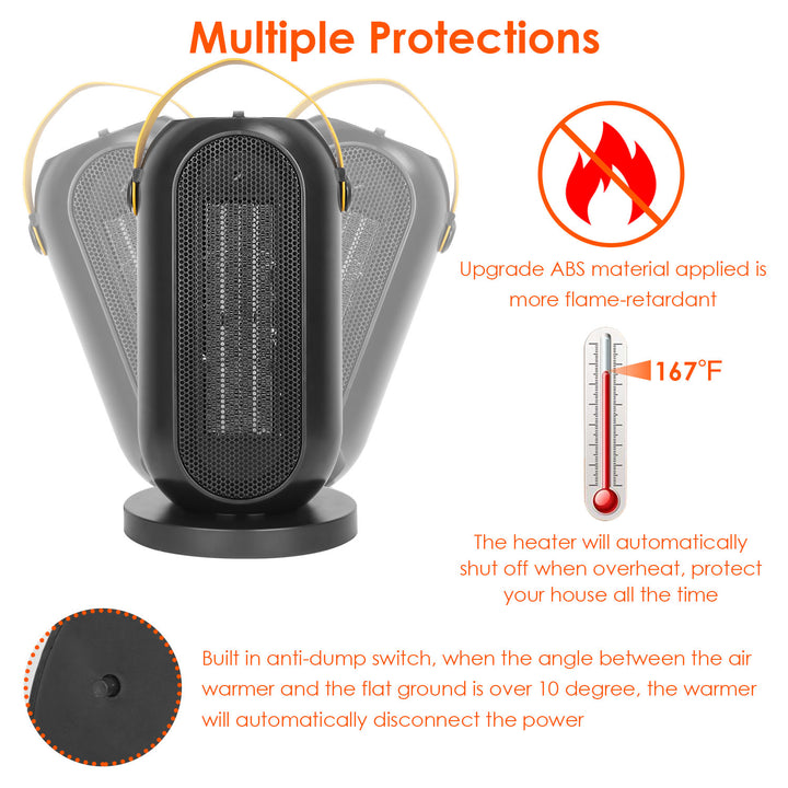 1200W Portable Electric Fan Heater PTC Ceramic Oscillation Heating Cool Fan Overheating Tip Over Protection 3S Heating Space For 322 Sq FT Home Office Use