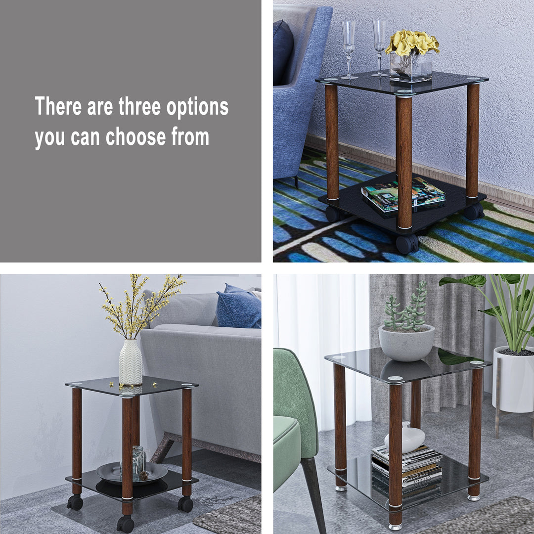 1-Piece 2-Tier Space End Table with Storage Shelves