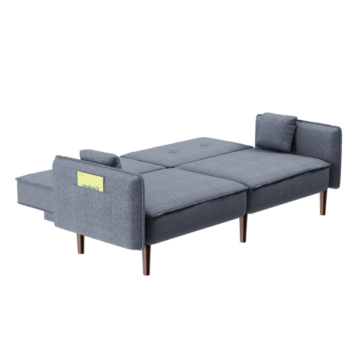 Convertible Sofa Bed with Wood Legs in Cotton Linen Fabric