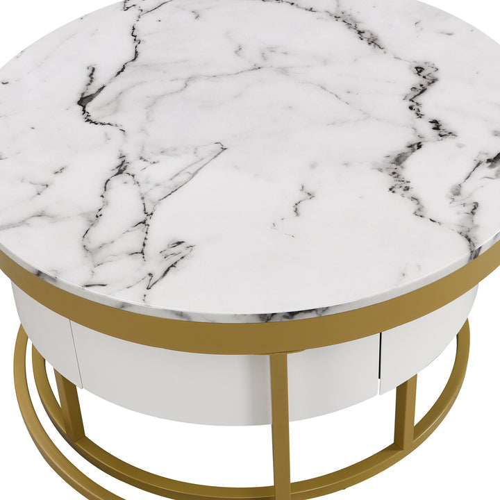 Modern Round Nesting Coffee Table with Drawers in White