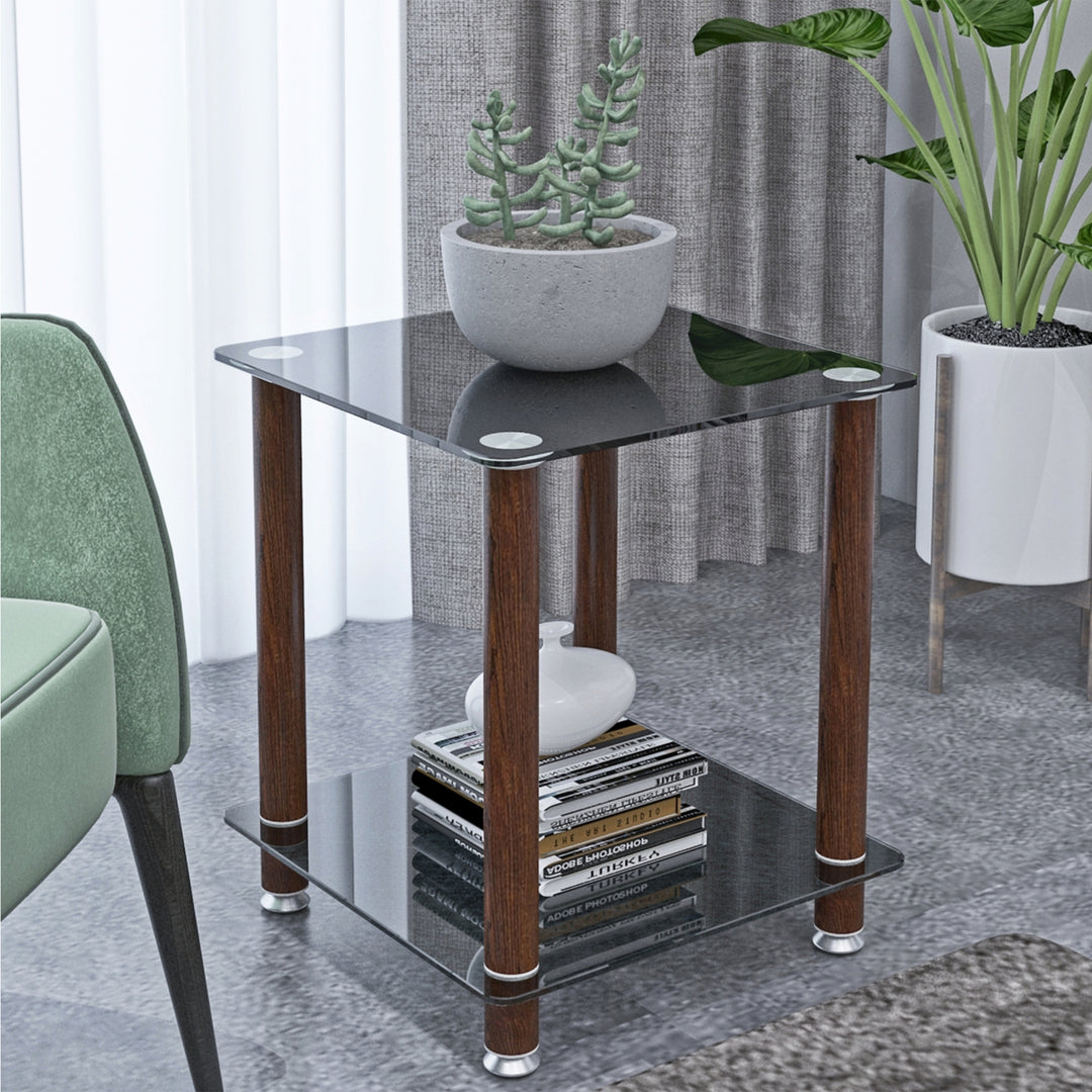 1-Piece 2-Tier Space End Table with Storage Shelves