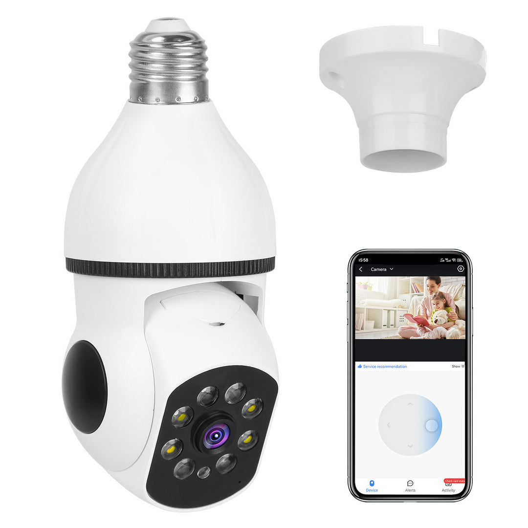 E27 WiFi Bulb Camera 1080P FHD WiFi IP Pan Tilt Security Surveillance Camera with Two-Way Audio Full Color Night Vision Flood Light Motion Tracking Siren Function APP Control