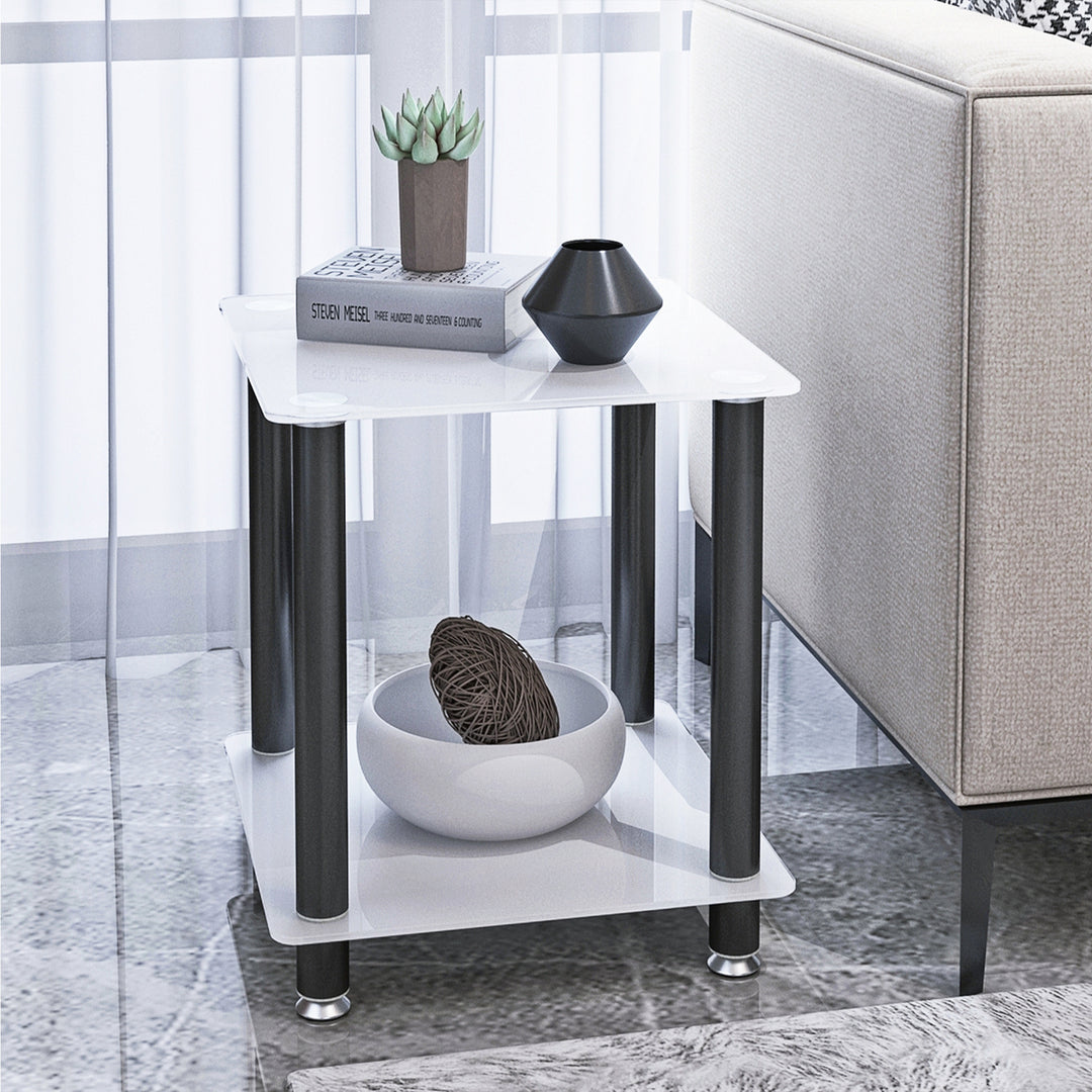 1-Piece 2-Tier Space End Table with Storage Shelves